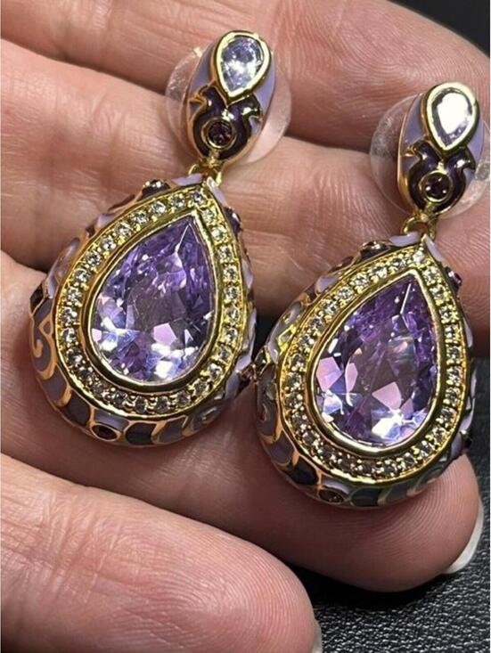 Jewelry - B5267 Lauren G Adams Dangle Earrings Gold Tone Lavender Enamel CZ Rhinestone